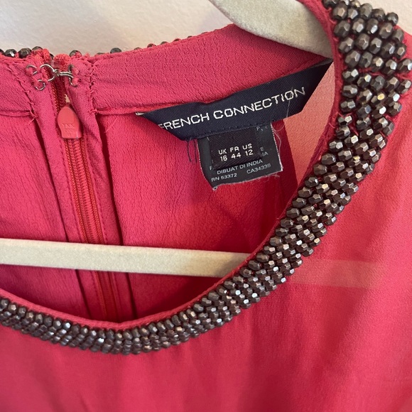 Coral French Connection cocktail dress with jeweled collar, size 12. - Picture 2 of 5